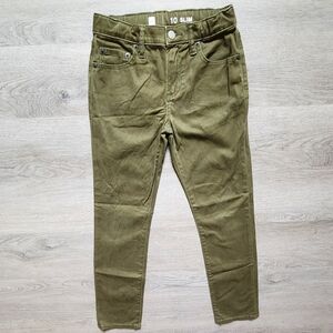 Gap Boy's Solid Green Denim Slim Pull On Pocketed Semi-Formal Pants Size 10